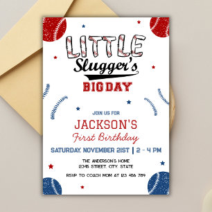 Little Slugger's Big Day I 1st Baseball Birthday Invitation