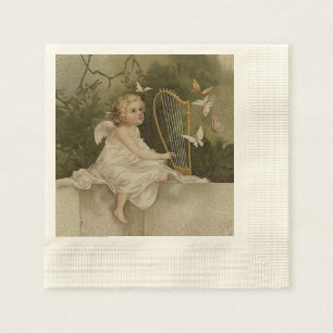 Little Smiling Angel with Butterflies and Harp Paper Napkins