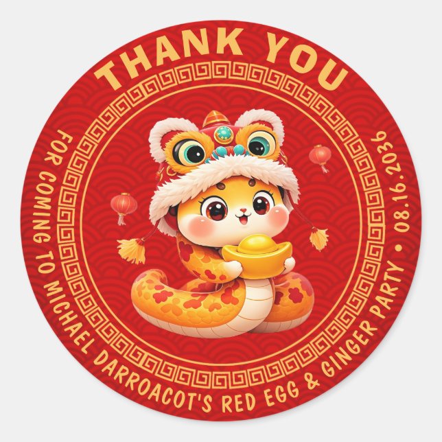 Little Snake Red Egg & Ginger Party Thank You  Classic Round Sticker (Front)