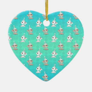 Little Snow Bunnies in Hats and Scarves Pattern Ceramic Ornament