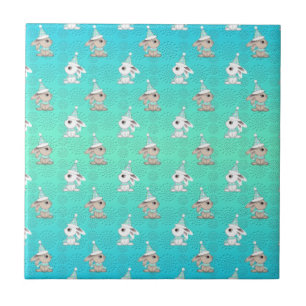Little Snow Bunnies in Hats and Scarves Pattern Ceramic Tile