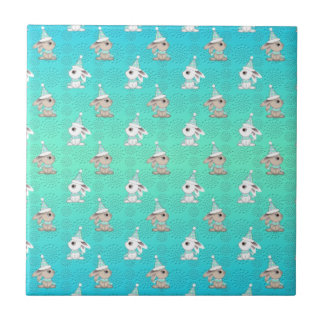 Little Snow Bunnies in Hats and Scarves Pattern Ceramic Tile
