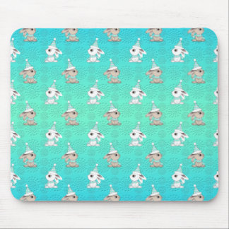 Little Snow Bunnies in Hats and Scarves Pattern Mouse Pad