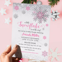 Little Snow Flake Pink Silver Glittery Baby Shower