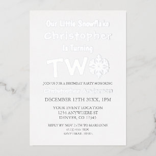 Little Snowflake 2nd Birthday Foil Invitation