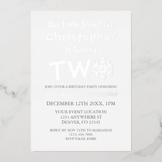 Little Snowflake 2nd Birthday Foil Invitation (Front)