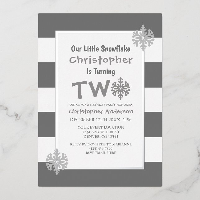 Little Snowflake 2nd Birthday Foil Invitation (Front)