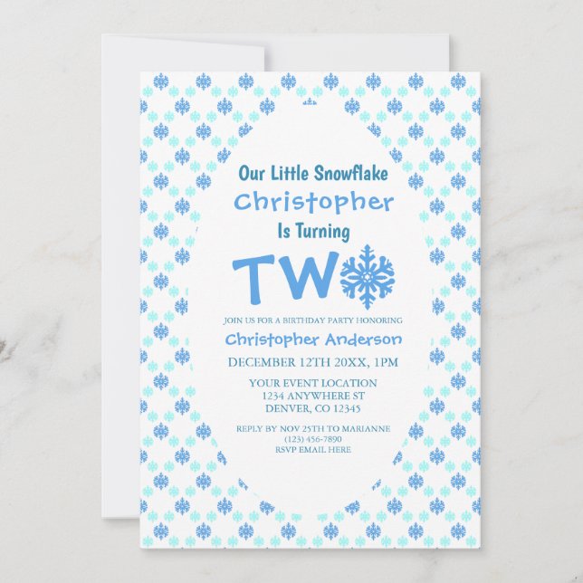 Little Snowflake 2nd Birthday Invitation (Front)