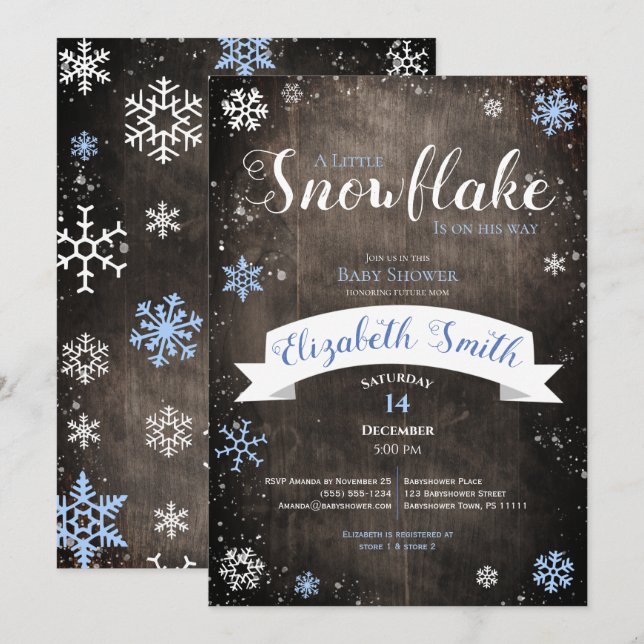 Little snowflake baby boy babyshower invitation (Front/Back)
