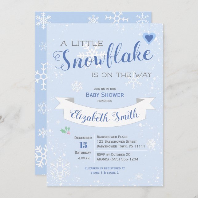Little snowflake baby boy babyshower invitation (Front/Back)