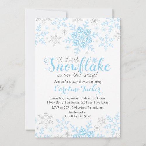 Little Snowflake Baby Boy Shower Blue Silver Invitation