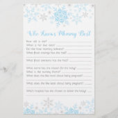 Little Snowflake Baby Boy Shower Mommy Quiz Blue (Front)