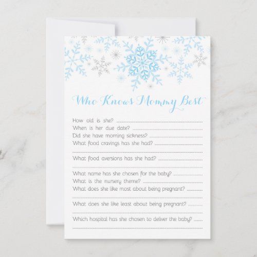 Little Snowflake Baby Boy Shower Mommy Quiz Blue Invitation