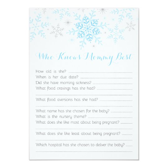 Little Snowflake Baby Boy Shower Mommy Quiz Blue Invitation Zazzle Com