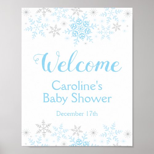 Little Snowflake Baby Boy Shower Welcome Sign