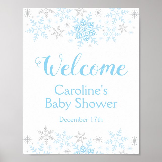 Little Snowflake Baby Boy Shower Welcome Sign (Front)