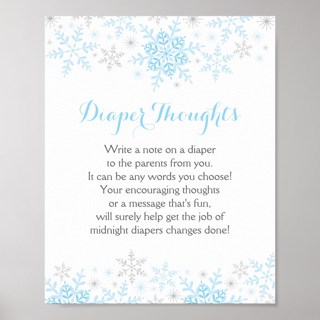 Little Snowflake Baby Shower Diaper Thoughts Sign