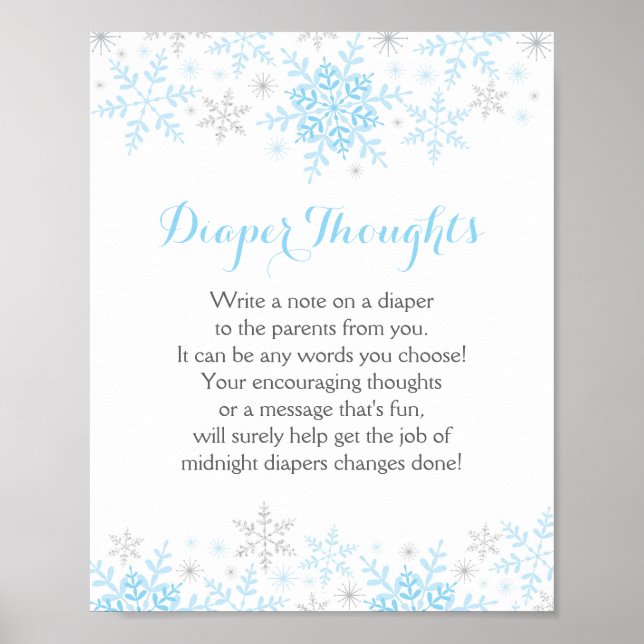 Little Snowflake Baby Shower Diaper Thoughts Sign (Front)