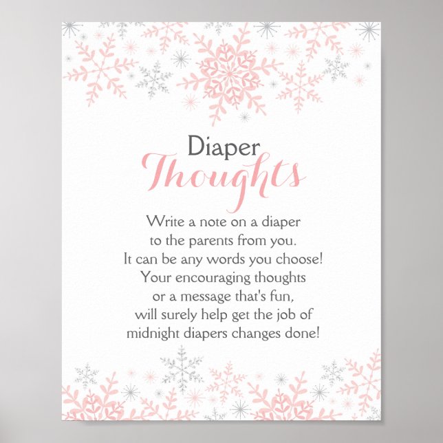 Little Snowflake Baby Shower Diaper Thoughts Sign (Front)