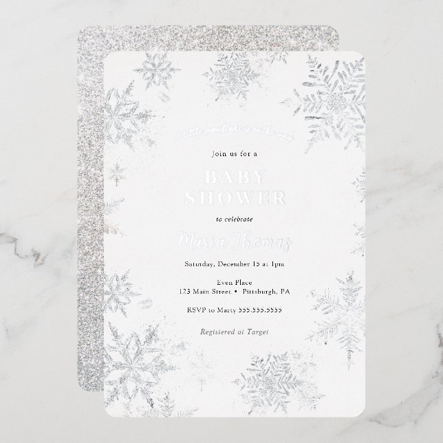 Little Snowflake Baby Shower Foil Invitation (Front/Back)