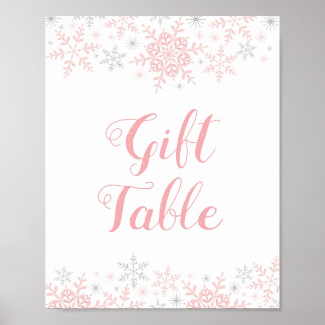 Little Snowflake Baby Shower Gift Table Sign (Front)