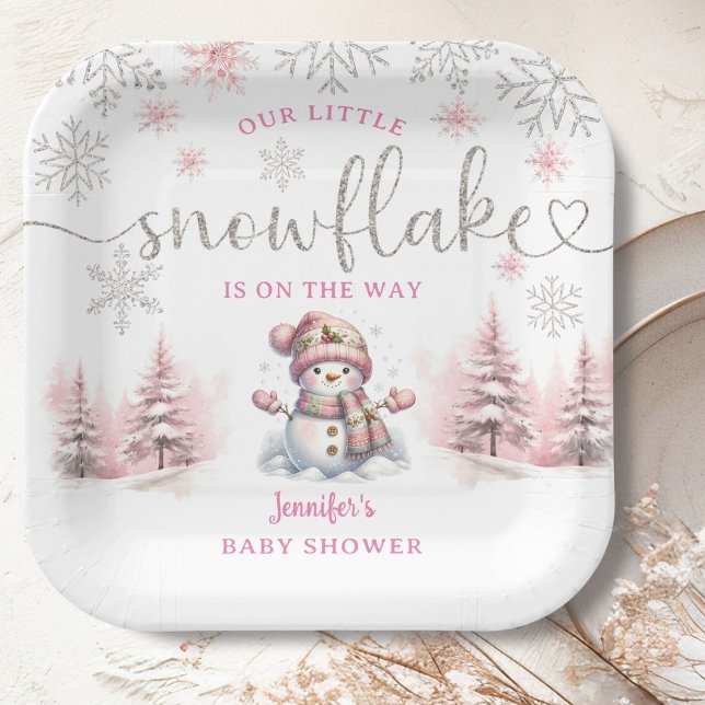 Little Snowflake Baby Shower Girl Pink Paper Plates (Creator Uploaded)