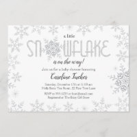 Little Snowflake Baby Shower Gray & Silver Glitter Invitation