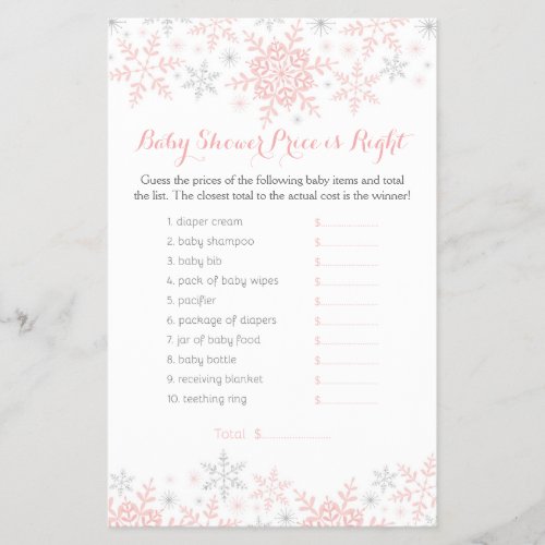 Little Snowflake Baby Shower Guess Price Game