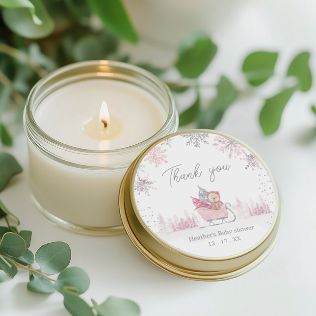 Little snowflake Baby Shower guest favor Classic Round Sticker (Creator Uploaded)