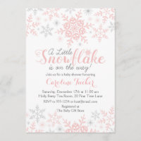 Little Snowflake Baby Shower Invite in Pink Silver