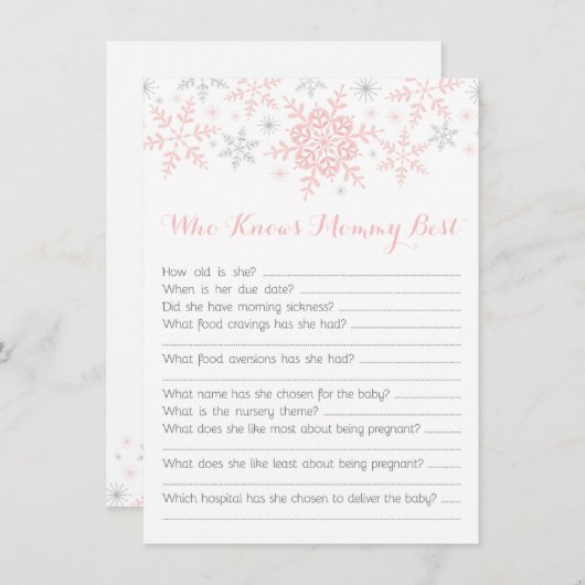 Little Snowflake Baby Shower Mom Quiz, Pink Silver (Front/Back)