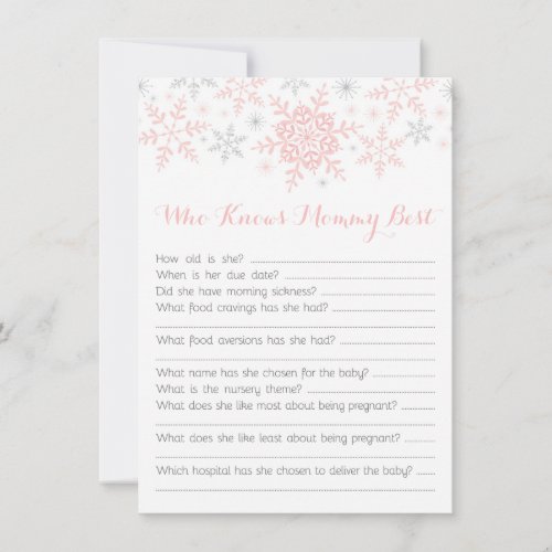 Little Snowflake Baby Shower Mom Quiz Pink Silver