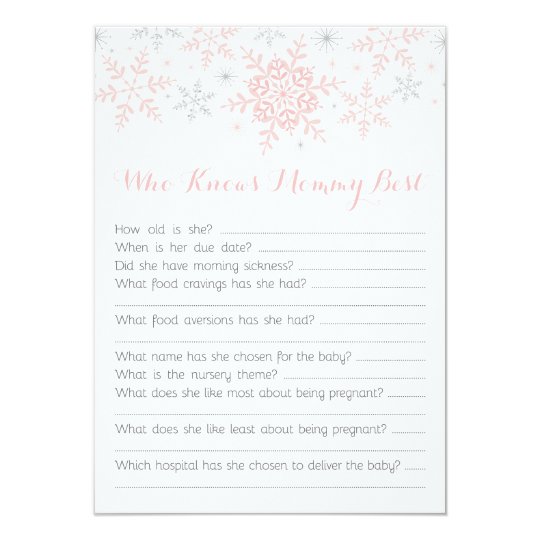 little snowflake baby shower mom quiz pink silver invitation