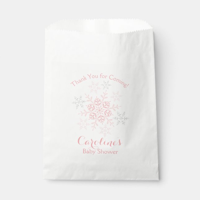 Little Snowflake Baby Shower Pink & Silver Glitter Favor Bag (Front)