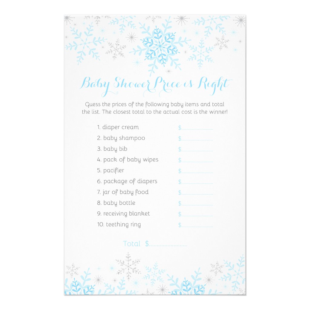 Little Snowflake Baby Shower price Game Flyer