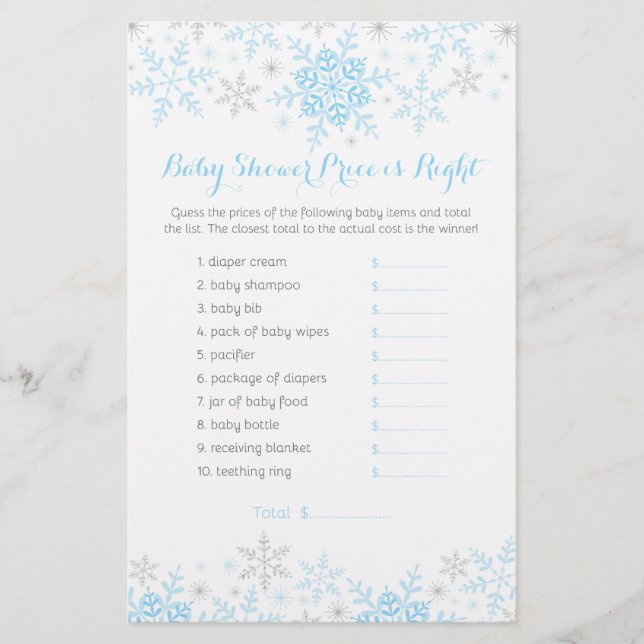 Little Snowflake Baby Shower price Game Flyer (Front)