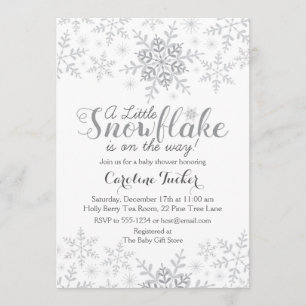 Little Snowflake Baby Shower Silver Gray Invitation