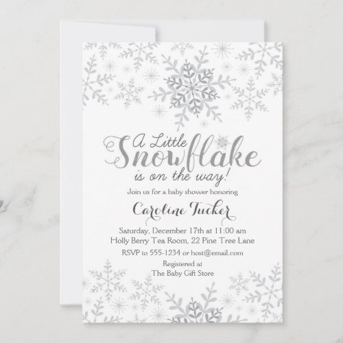 Little Snowflake Baby Shower Silver Gray Invitation
