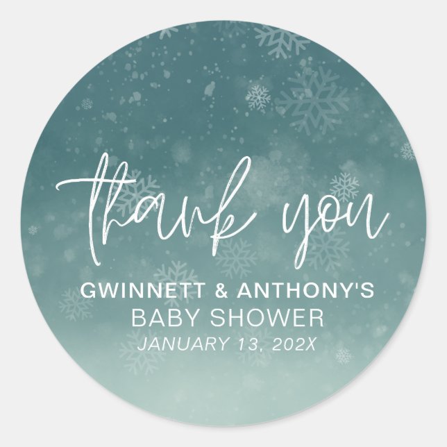 Little Snowflake Baby Shower Thank You Classic Round Sticker (Front)