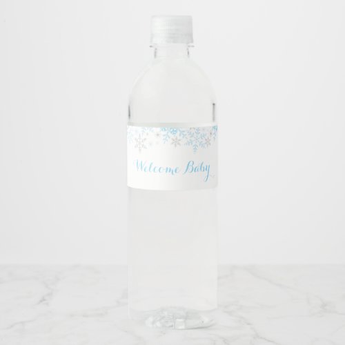 Little Snowflake Baby Shower Water Label Blue Water Bottle Label