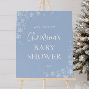 Little Snowflake Blue Baby Boy Shower Welcome Sign