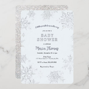 Little Snowflake Blue Baby Shower Foil Invitation