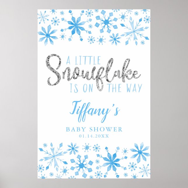 Little Snowflake Blue Baby Shower Welcome Sign (Front)