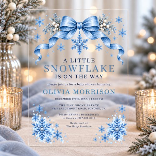 Winter Little Snowflake Blue baby shower invitation