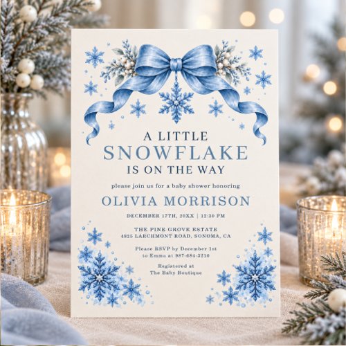 Winter Little Snowflake Blue baby shower invitation