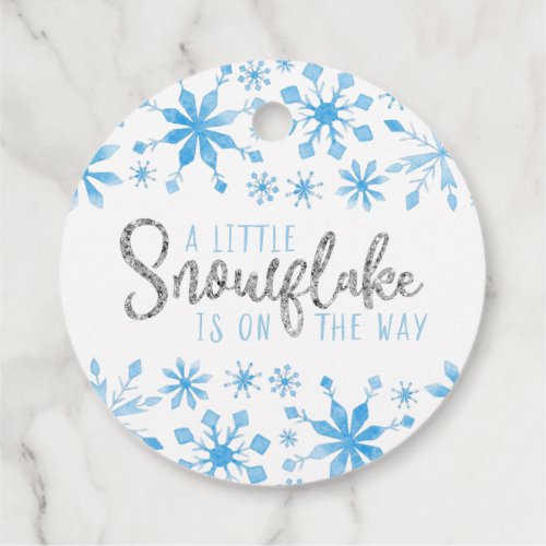 Little Snowflake Blue Watercolor Baby Shower Favor Tags