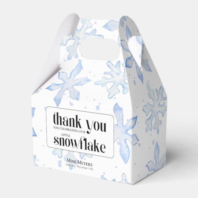 Little Snowflake Blue Wintery Baby Shower Favor Boxes (Front Side)