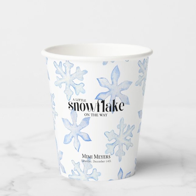 Little Snowflake Blue Wintery Baby Shower Paper Cups (Front)