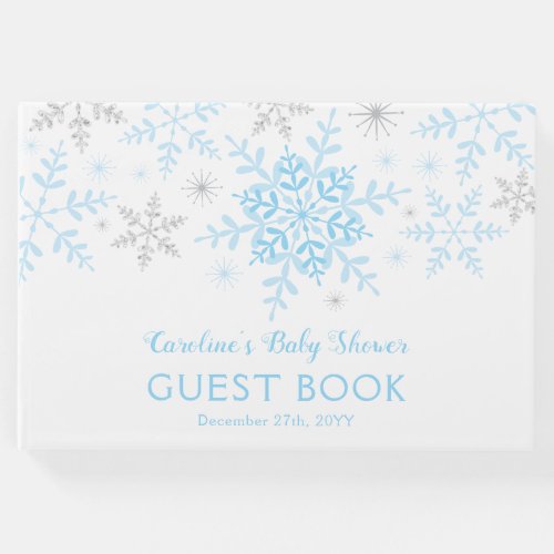 Little Snowflake Boy Baby Shower Blue Silver Guest Book