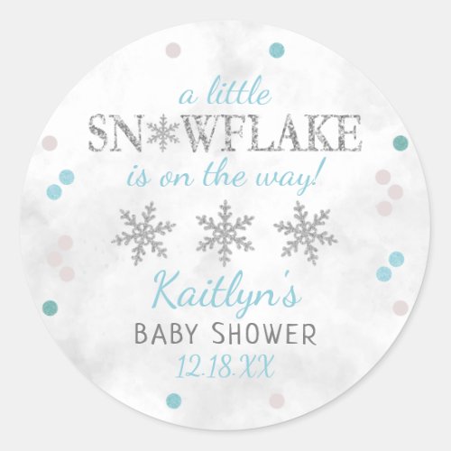 Little Snowflake Boys Winter Baby Shower Classic Round Sticker